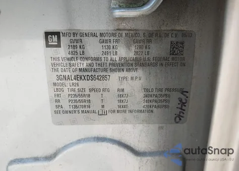 2013 Chevrolet Captiva Sport Ltz из США, поврежденный, VIN 3GNAL4EKXDS642857